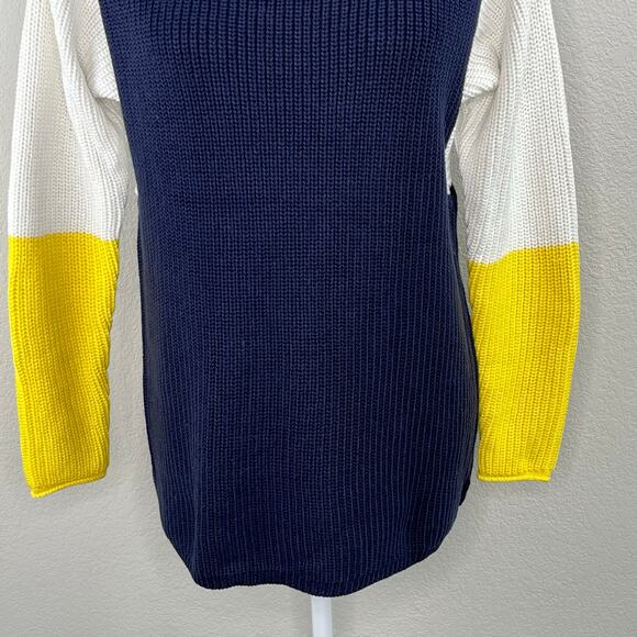 Workshop Andrea Jovine Reese Navy Blue White Yellow Colorblock Sweater NWT Small - Picture 5 of 10
